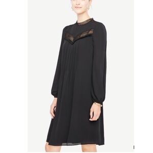 Ann Taylor | Lacy Fringe Black Dress long sleeve